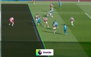 英超官方晒伯恩茅斯球员埃瓦尼尔森进球VAR划线图，确认进球有效